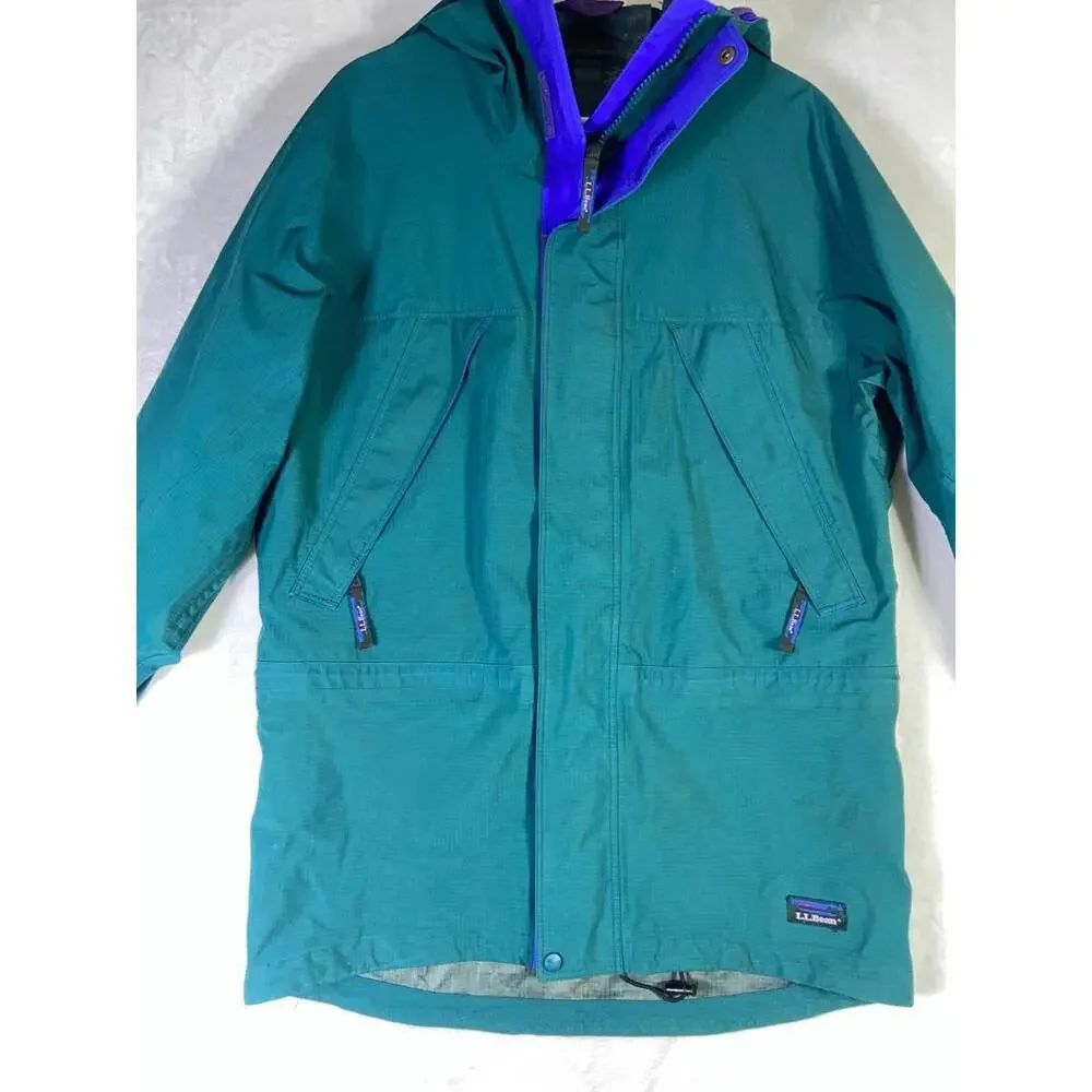 Vintage 90s LL Bean Jacket Men XL Blue Green Anorak Colorblock Aztec Made in USA